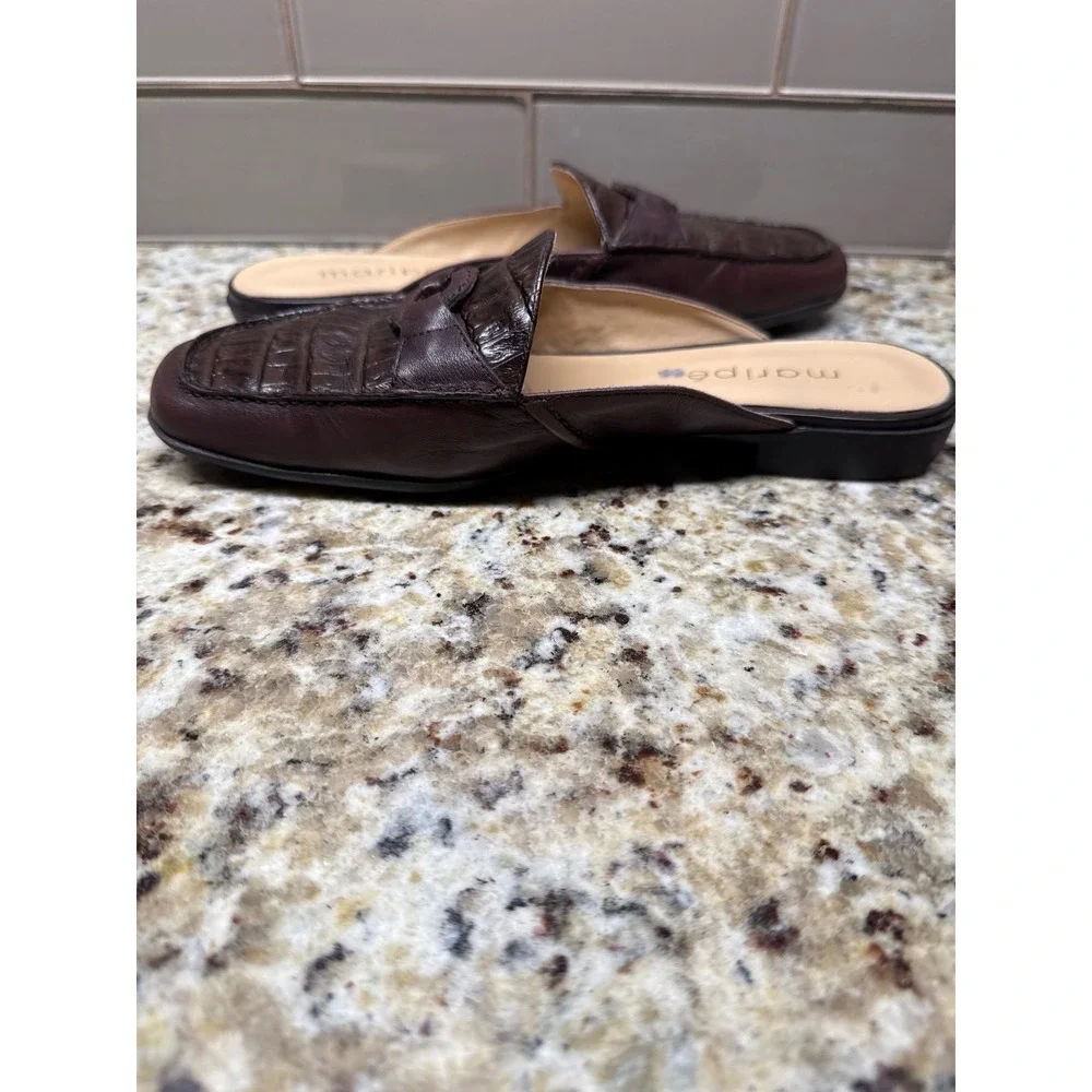 Maripe Jennifer Brown Leather Croc Embossed Mules Loafer Slides Womens 7.5 M - Picture 7 of 9
